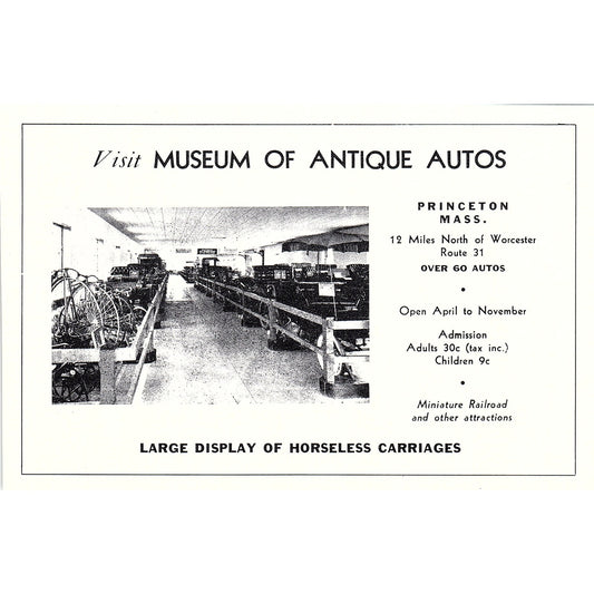 Museum of Antique Autos Princeton MA 1950 Ad AF6-6