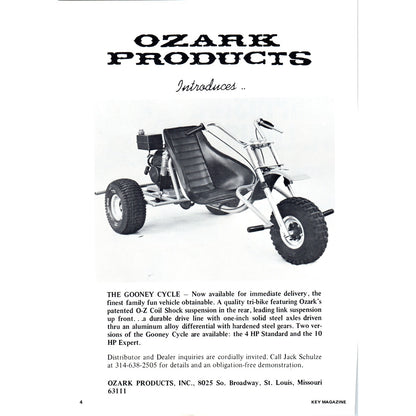 The Gooney Cycle Go-Kart Ozark Products St. Louis 1971 Magazine Ad AD8-H4