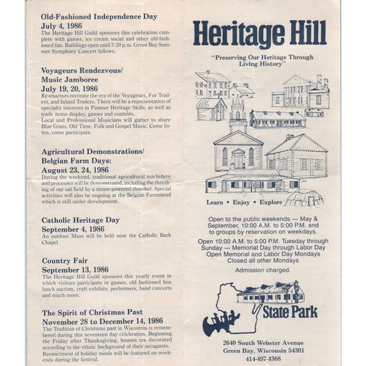 Vintage Heritage Hill State Park Green Bay Wisconsin Travel Brochure H5-5