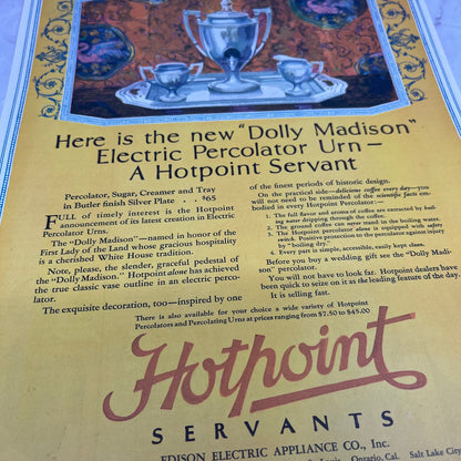 Hotpoint Servants Dolly Madison Electric Percolator Urn 1924 Magazine Ad FL6-11