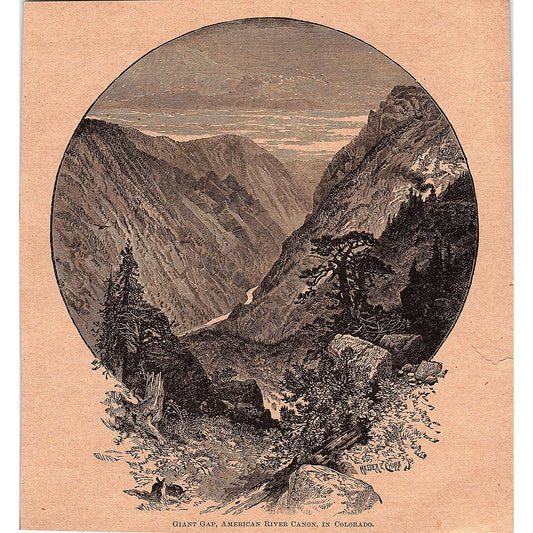 Giant Gap, American River Canon in Colorado 1894 Art Engraving AG4-8