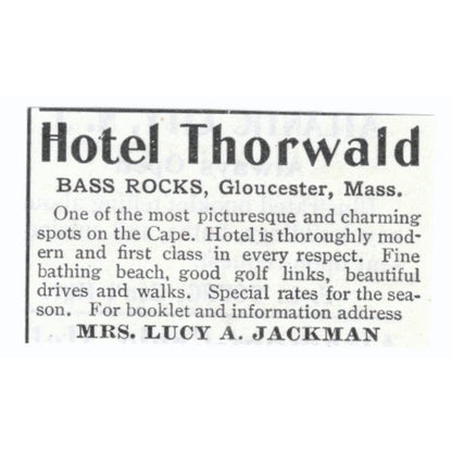 Hotel Thorwald Bass Rocks Gloucester MA Lucy A. Jackman 1903 Magazine Ad AF7-SS3