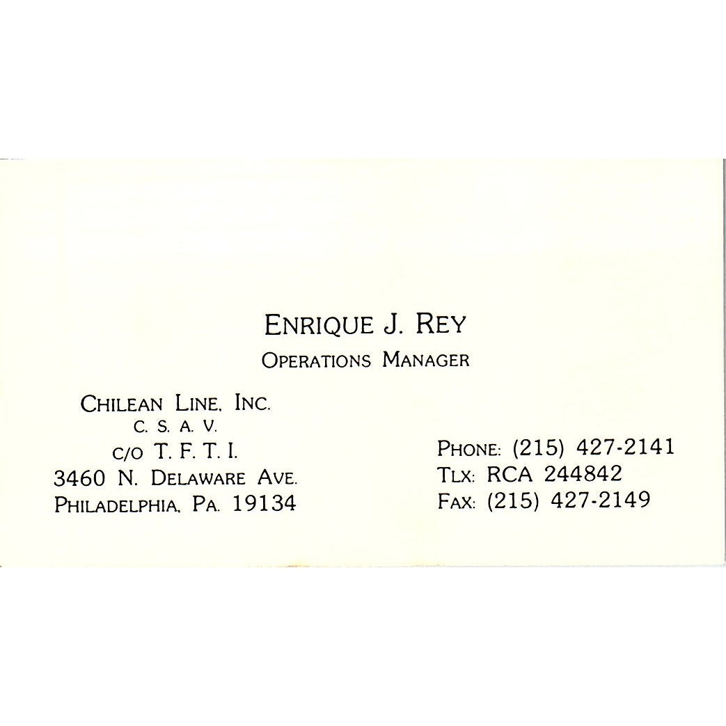 Enrique J Rey Chilean Line Inc Philadelphia Vintage Business Card SC9-B2