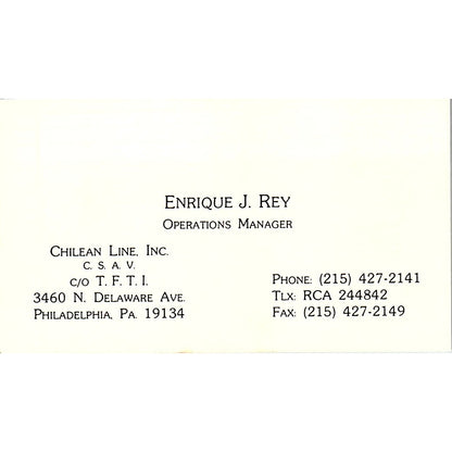 Enrique J Rey Chilean Line Inc Philadelphia Vintage Business Card SC9-B2