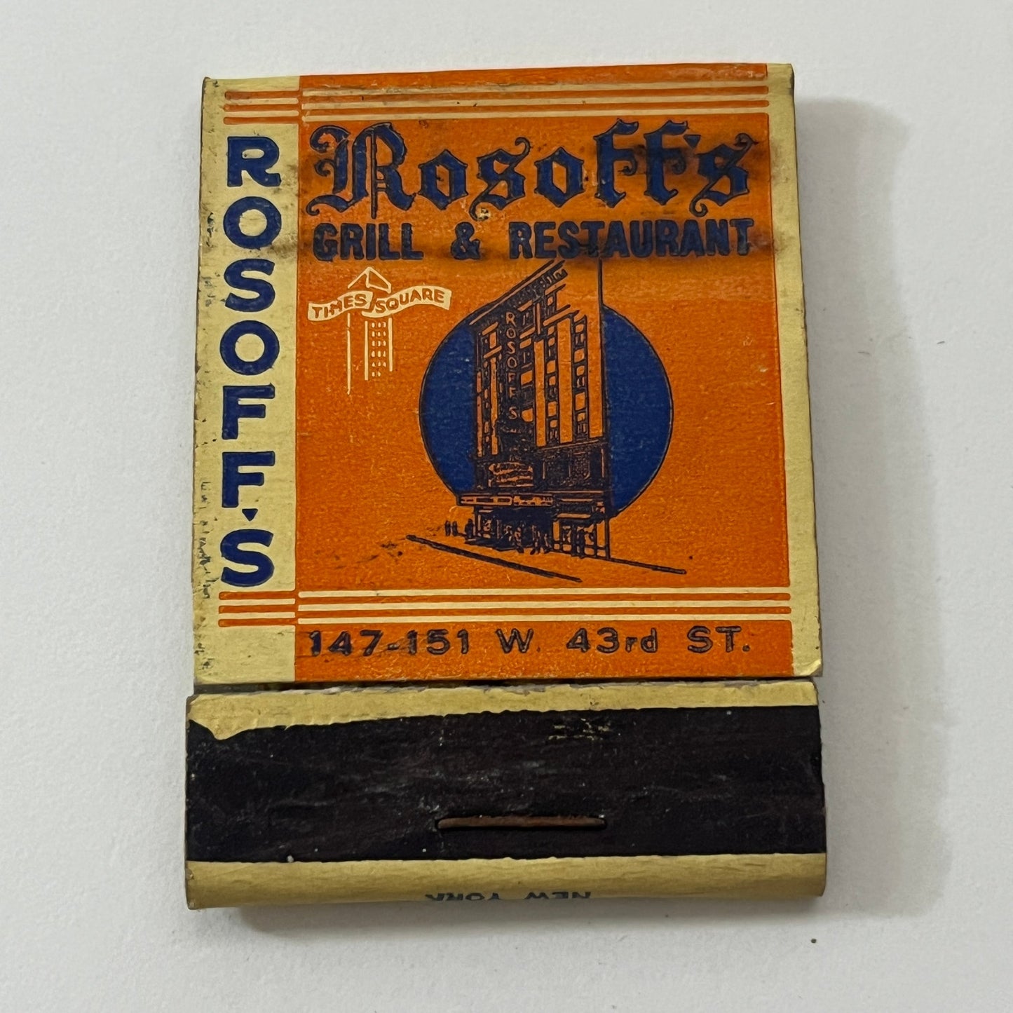 Rosoff's Restaurant New York City Vintage Matchbook Cover TB8-MB-8