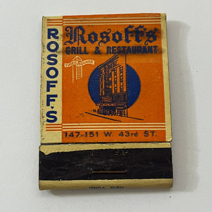Rosoff's Restaurant New York City Vintage Matchbook Cover TB8-MB-8