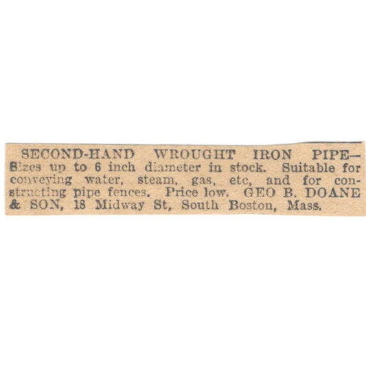 Wrought Iron Pipe George B. Doane & Son Boston 1905 Magazine Ad AF1-NES4