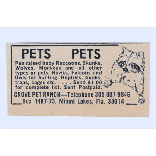 Grove Pet Ranch Miami Lakes FL 1977 Ad AF6-S1