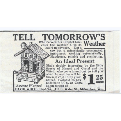 David White's Weather Prophet Milwaukee WI c1918 Original Advertisement AE5-SV3
