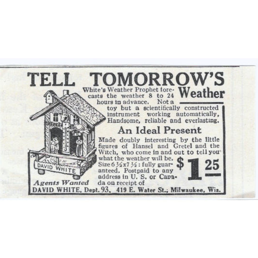 David White's Weather Prophet Milwaukee WI c1918 Original Advertisement AE5-SV3