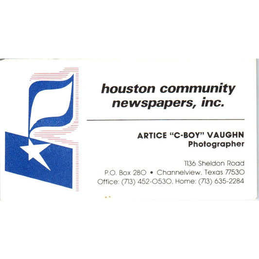 Artice C-Boy Vaughn Photographer Houston Community Newspapers Vtg Card SD8-B21