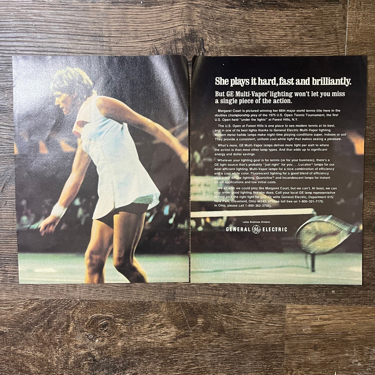 Margaret Court Tennis Two Page GE Multi-Vapor Lighting 1977 Ad AF3-4