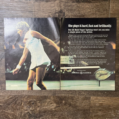 Margaret Court Tennis Two Page GE Multi-Vapor Lighting 1977 Ad AF3-4