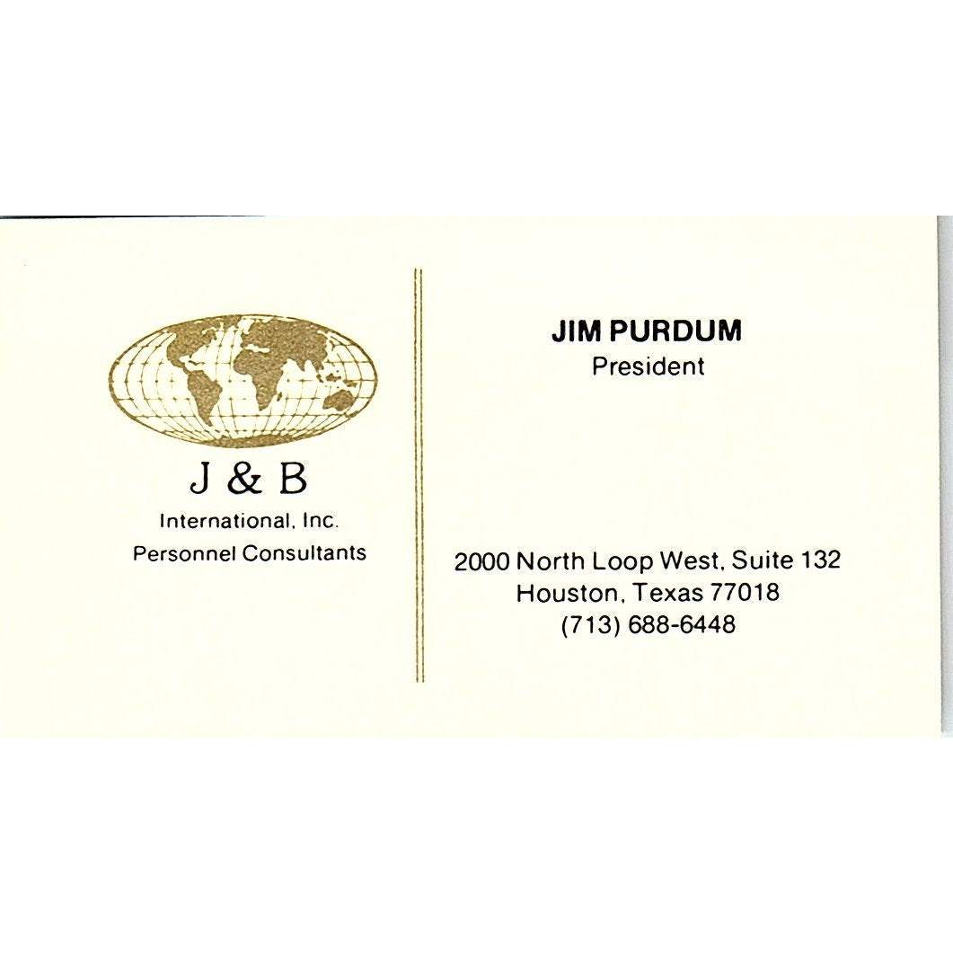 Jim Purdum J&B International Houston Vintage Business Card SC9-B6