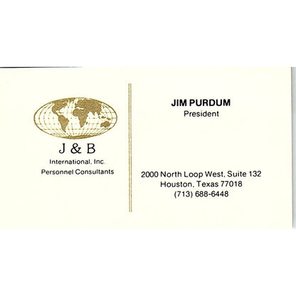 Jim Purdum J&B International Houston Vintage Business Card SC9-B6