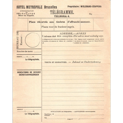 1960s Hotel Brussels Bruxelles Blank Telegram Form AF7-E10