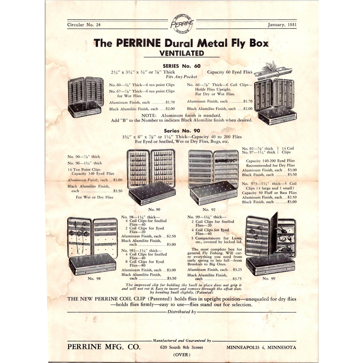 1951 Perrine Dural Metal Fly Box Leaflet Perrine Mfg Co. Minneapolis MN K23