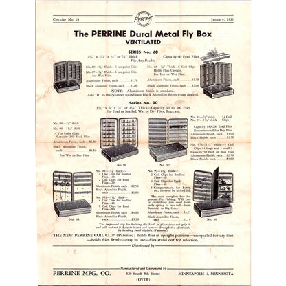 1951 Perrine Dural Metal Fly Box Leaflet Perrine Mfg Co. Minneapolis MN K23