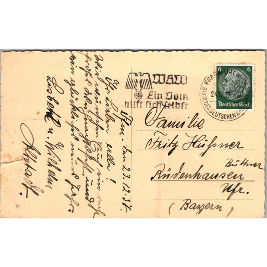 WWII New Year Ein Volk Hilft Sich Selbst 1937 German Reich Postcard TE2-GRQ