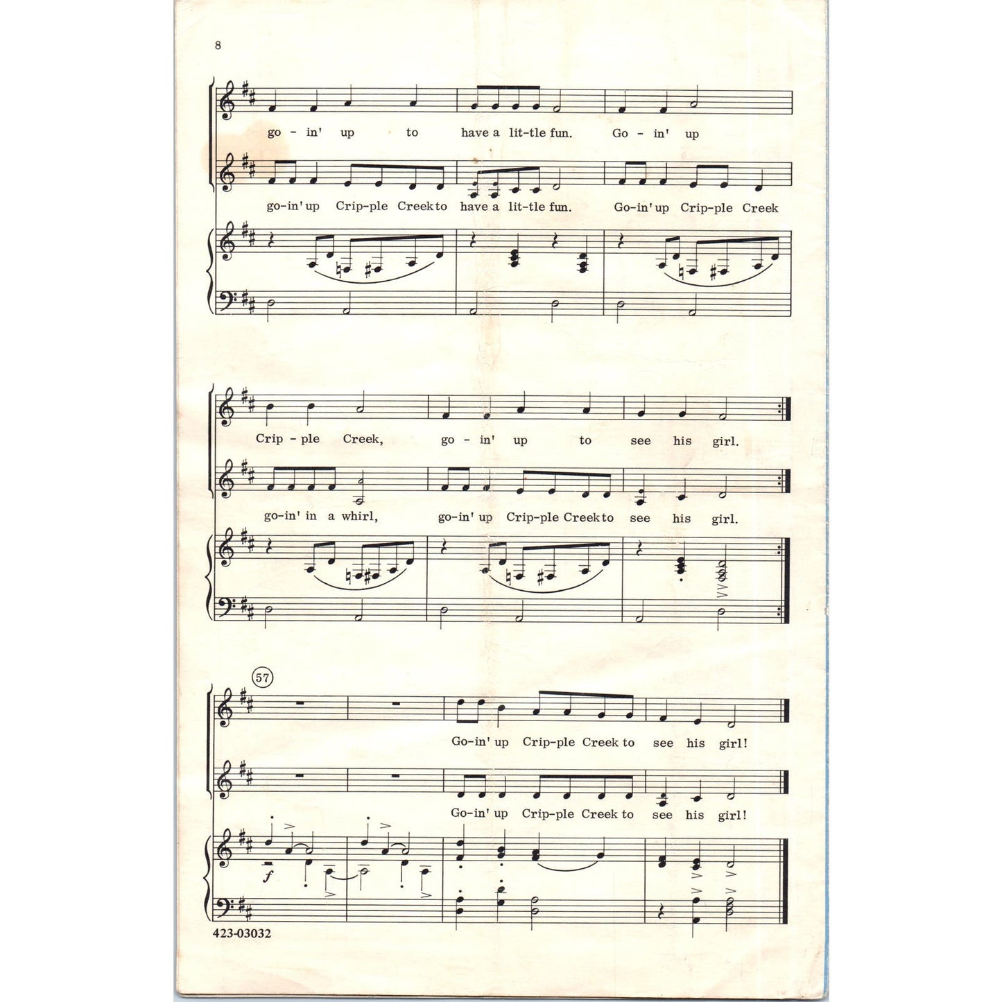 1981 SHeet Music Cripple Creek Fiddle Tune Emily Crocker D10