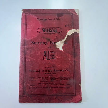1916 Willard Storage Battery Co Bulletin Catalog Booklet Cleveland OH TG2-OB