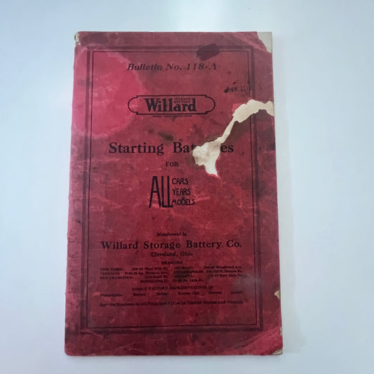 1916 Willard Storage Battery Co Bulletin Catalog Booklet Cleveland OH TG2-OB
