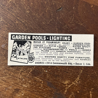 Andres Build-it-Yourself Garden Pools, Lighting Denver CO 1955 Ad AF9-S8