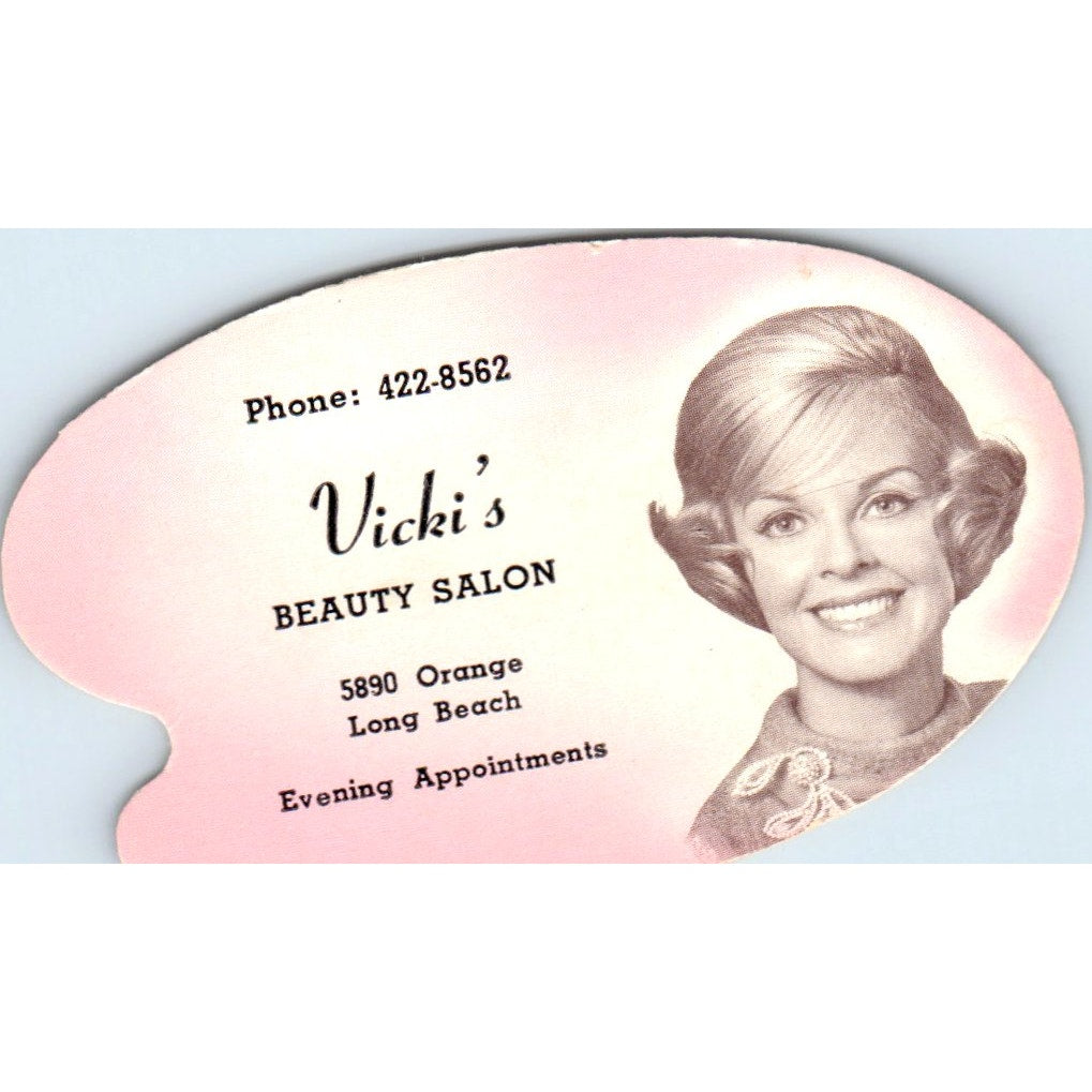 Vicki's Beauty Salon Long Beach Appointment Vintage Business Card SD8-B10
