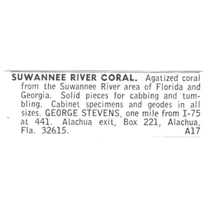 George Stevens Suwannee River Coral Alachua FL 1972 Ad AF8-S12
