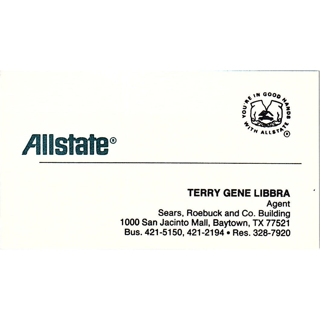 Terry Gene Libbra Baytown TX Allstate Ins Vintage Business Card SE3-B15