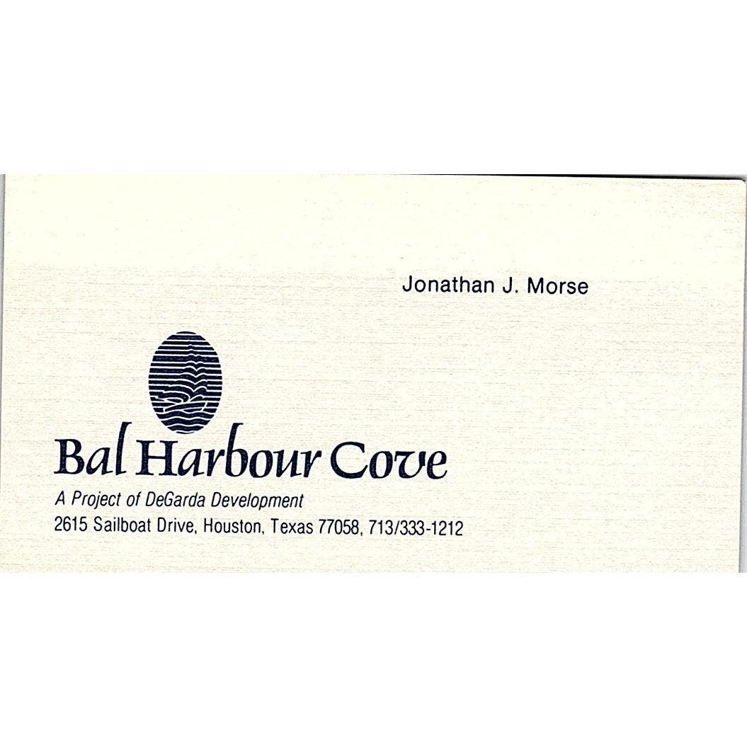 Bal Harbour Cove Jonathan J Morse Vintage Business Card SE3-B14