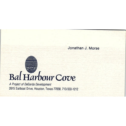 Bal Harbour Cove Jonathan J Morse Vintage Business Card SE3-B14