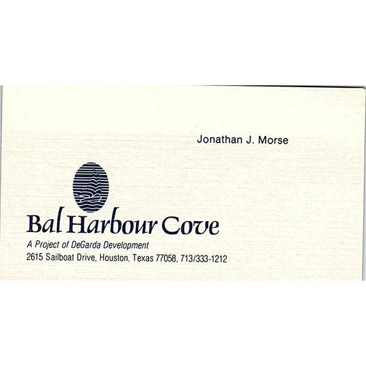 Bal Harbour Cove Jonathan J Morse Vintage Business Card SE3-B14