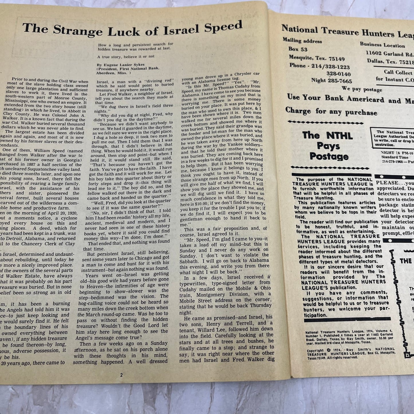 1974 National Treasure Hunters League Magazine - Mesquite TX Ray Smith M19