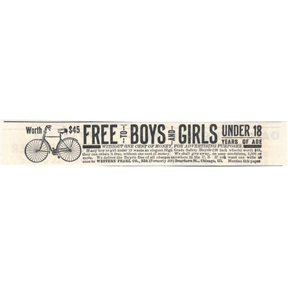 Free Bicycle Giveaway Western Pearl Co Chicago c1890 Victorian Ad AE8-CH13