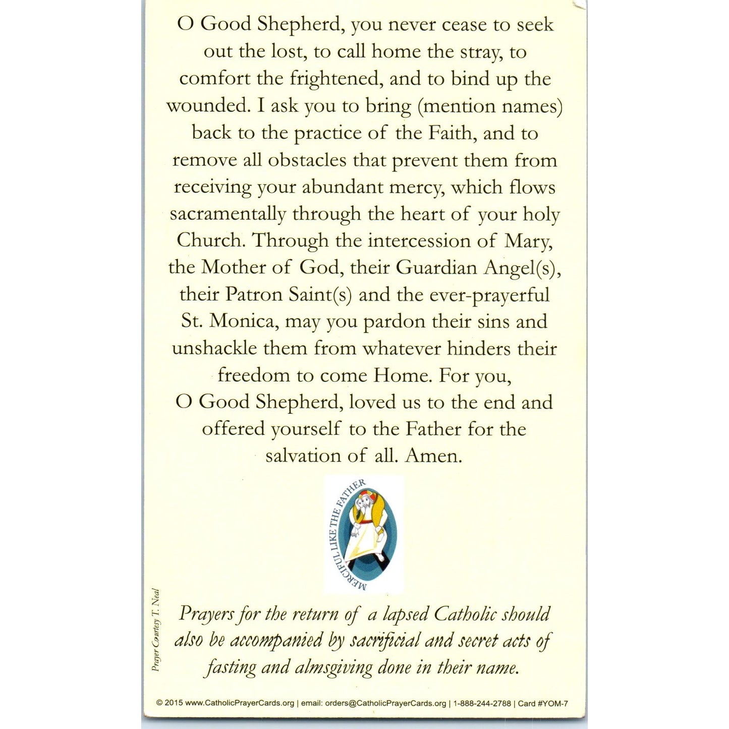 Novena Prayer for Lapsed Catholics Jubilee Year Prayer Card TH2-PC1