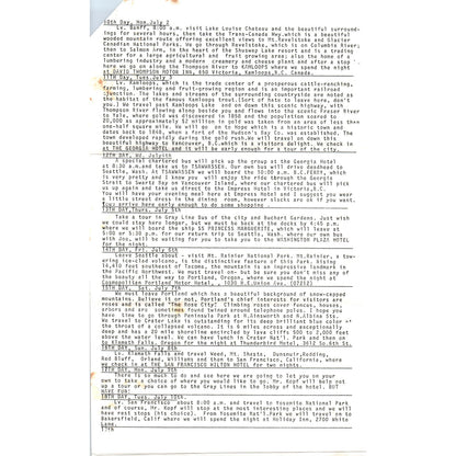 1973 Wilson Travel Club's Pacific Northwest Tour Travel Itinerary AE8