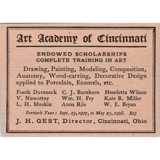 Art Academy of Cincinnati J.H. Gest 1908 Victorian Ad AB8-MA11