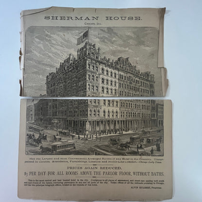 Sherman House Chicago Alvin Hulbert Original 1879 Engraving SAI1-5