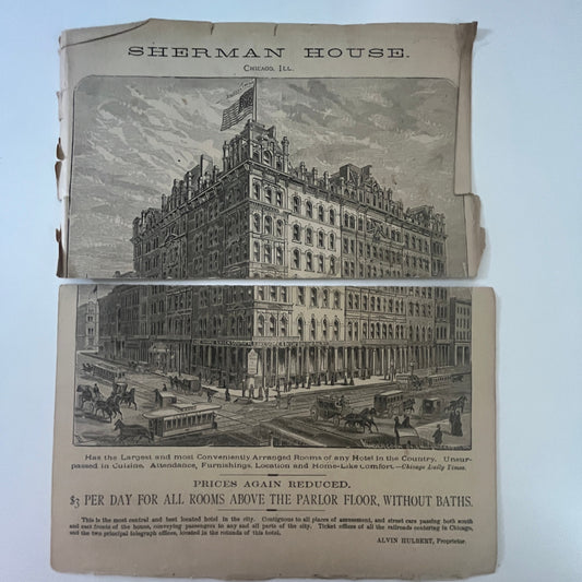 Sherman House Chicago Alvin Hulbert Original 1879 Engraving SAI1-5