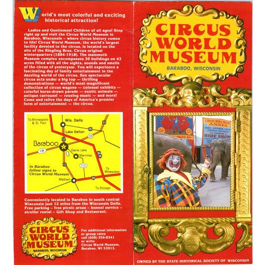 Vintage Circus World Museum Baraboo Wisconsin Fold Out Travel Brochure TF4-B1