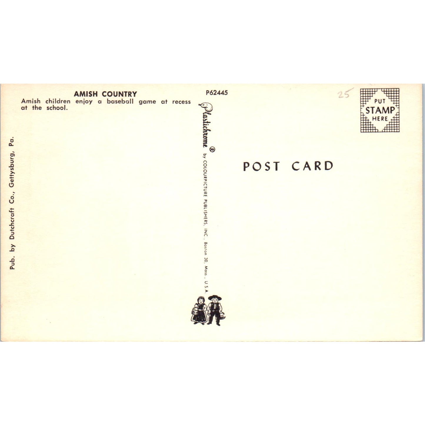 Amish Boys Baseball Game During Recess Pennsylvania Dutch Country Postcard PD8