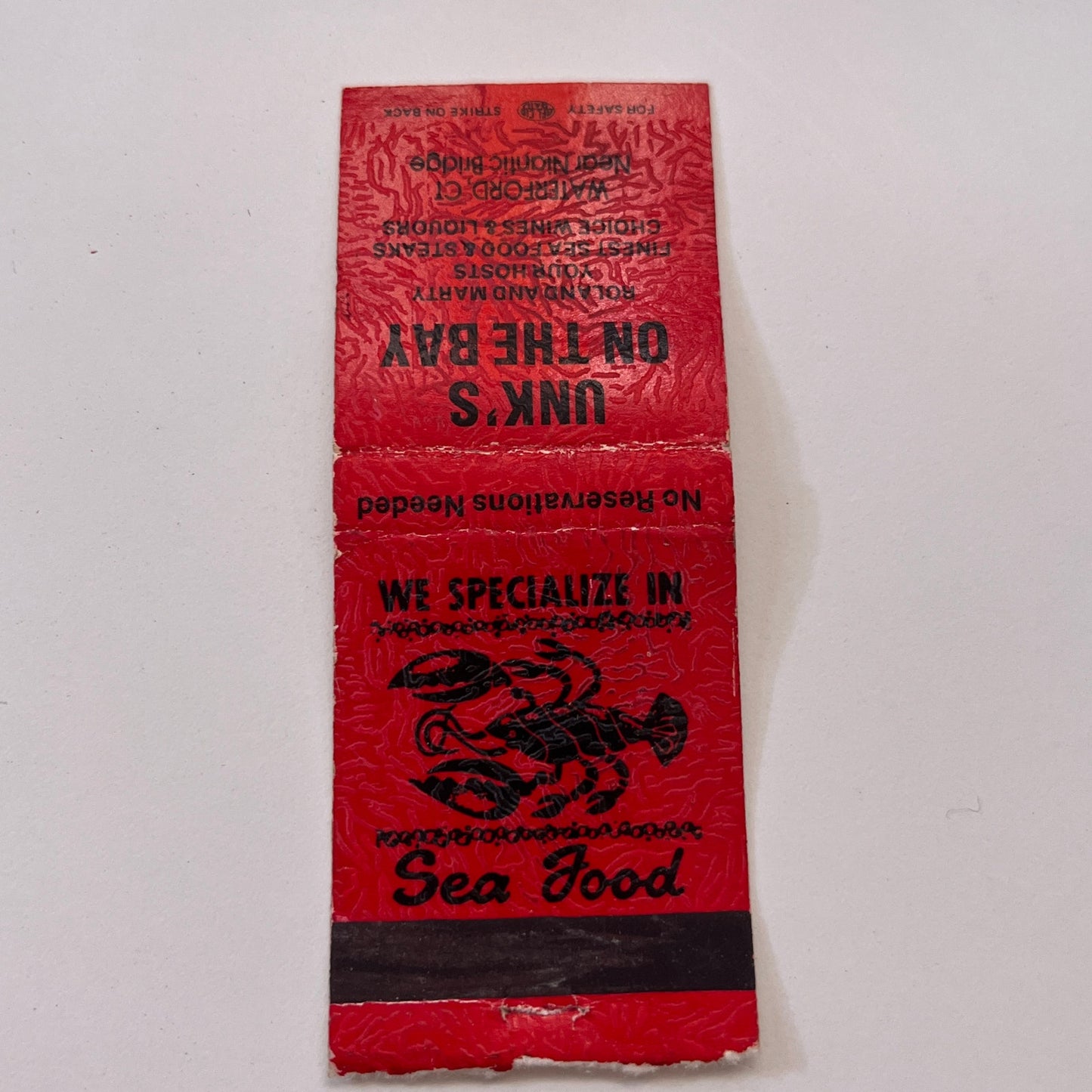 Unk's On the Bay Rolland & Marty Waterford CT Vintage Matchbook Cover TB6-MB1-10