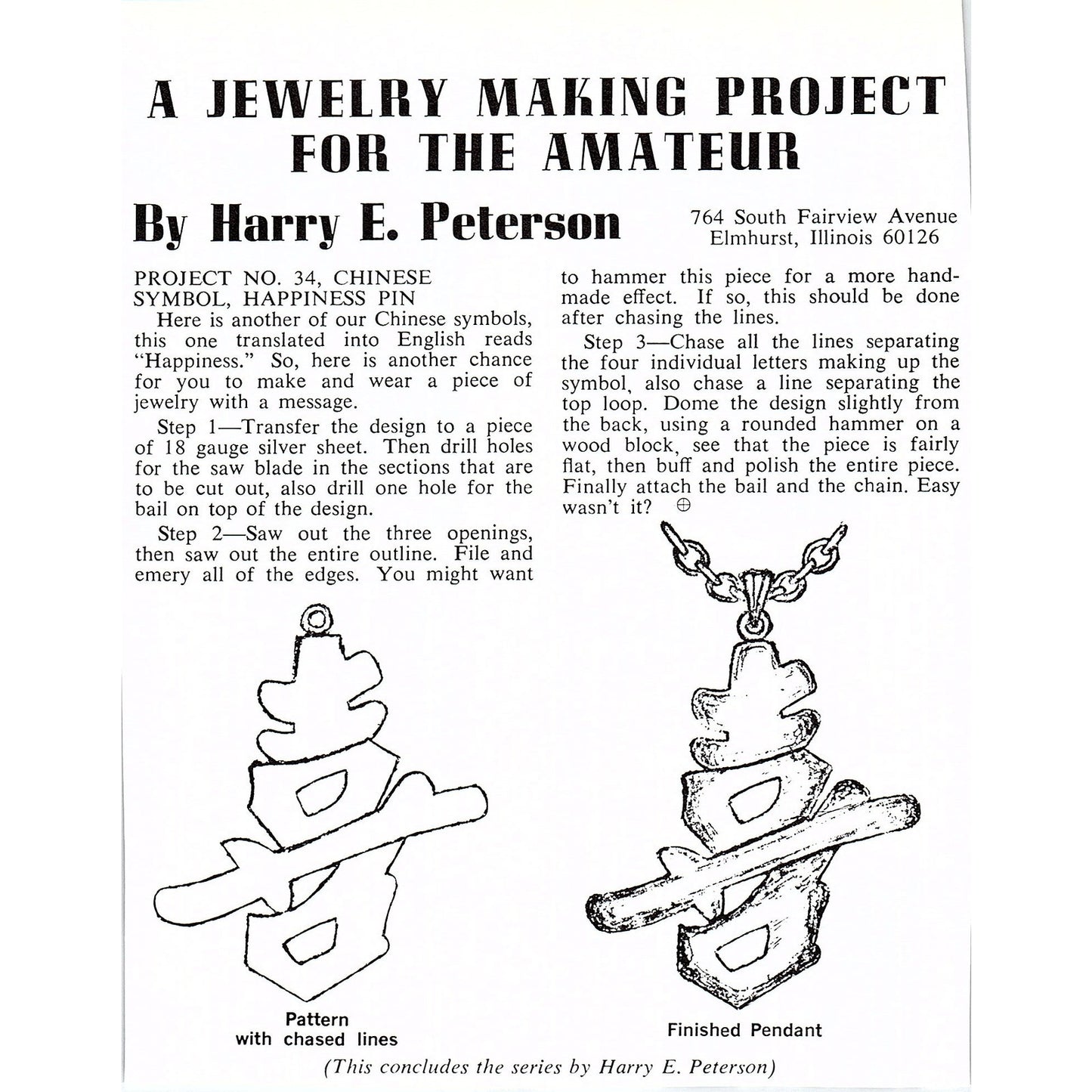 Amateur Jewelry Making Project - Harry E Peterson Elmhurst IL 1972 Article AF8-2