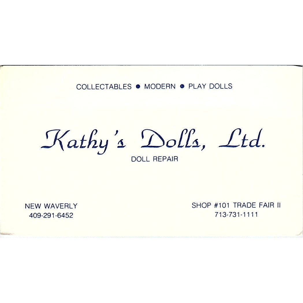 Kath's Dolls Ltd. Modern Doll Repair New Waverly Vintage Business Card SF3-B4