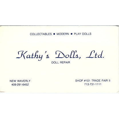 Kath's Dolls Ltd. Modern Doll Repair New Waverly Vintage Business Card SF3-B4