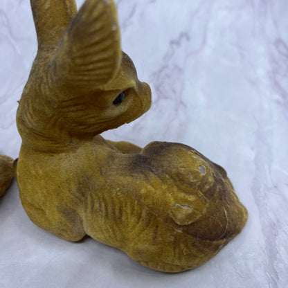 Vintage Felt Velvet Celluloid Toy Flocked Deer 5 x 5 Set of 2 TC5