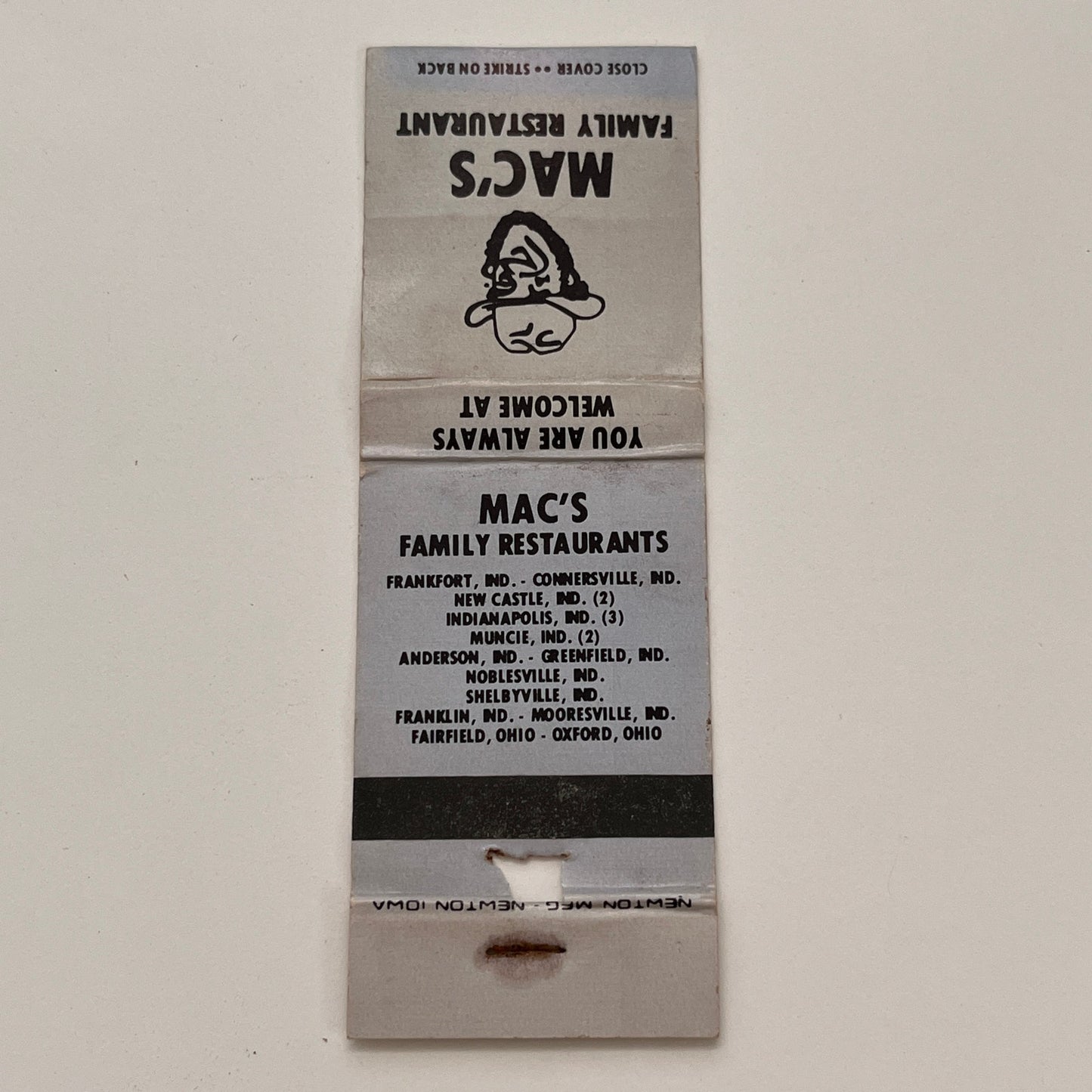 Mac's Family Restaurants Indiana Vintage Matchbook TB6-MB2-15