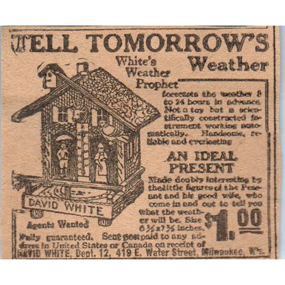 David White Milwaukee White's Weather Prophet 1923 Magazine Ad Clip AE1-5