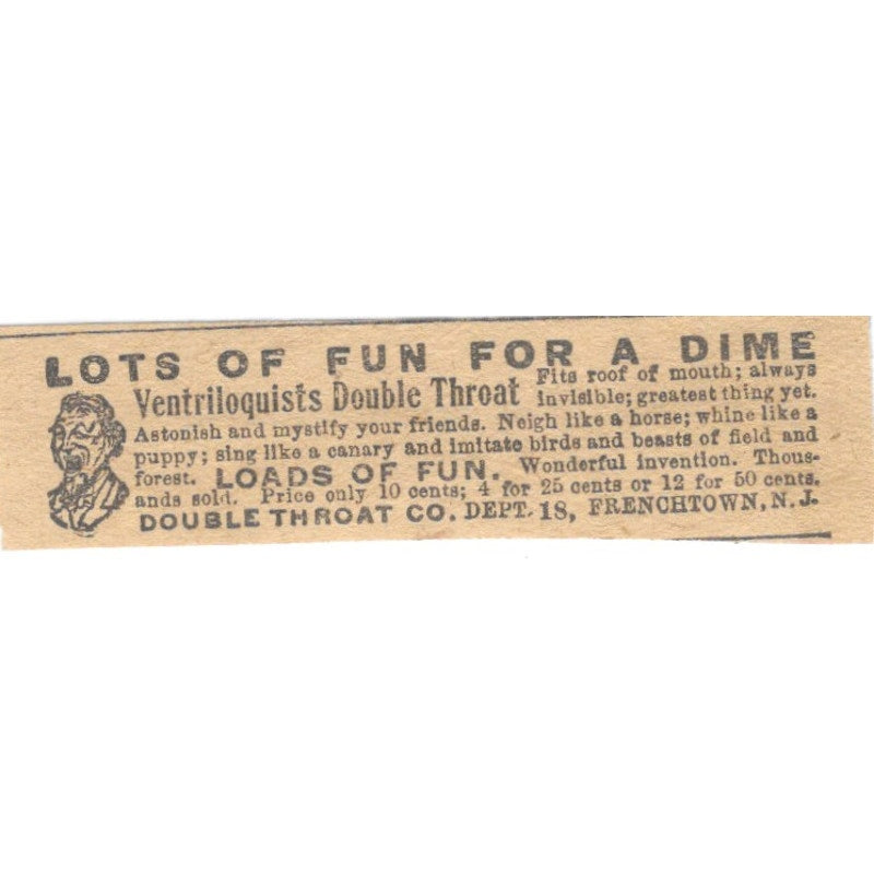 Ventriloquists Double Throat Co Frenchtown NJ 1910 Magazine Ad AF1-SS8